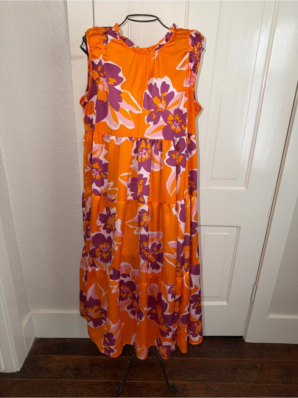Bright Orange Floral Tiered Maxi Dress